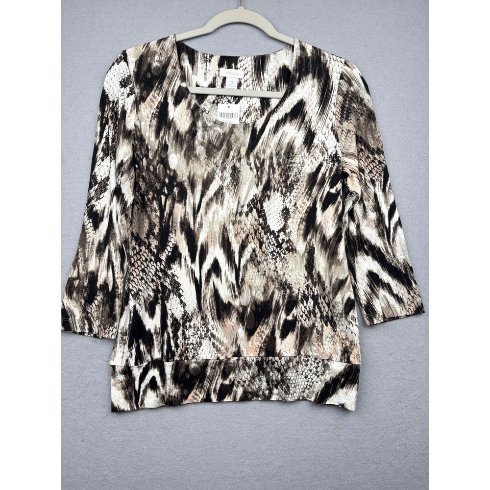 Chico's Top Womens 1 M Snake Print 3/4 Sleeve Rayon Stretch NWT
